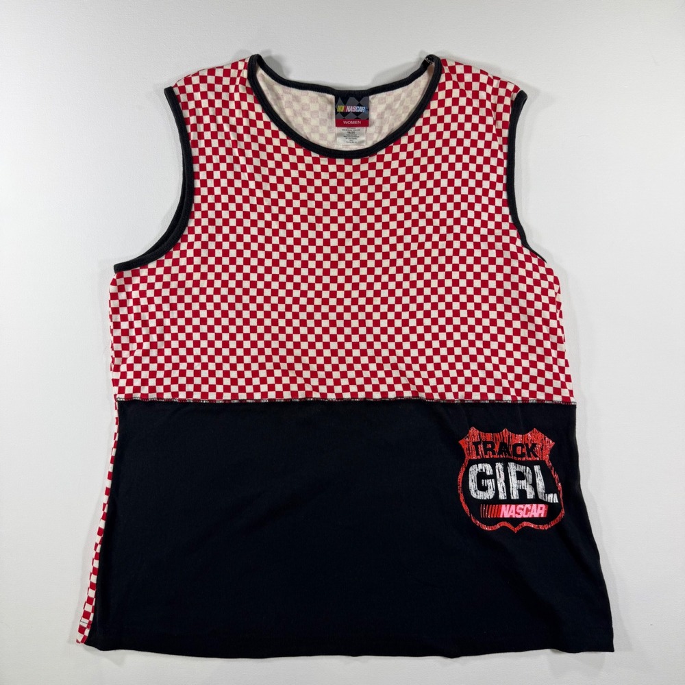 VTG NASCAR Jerry Leigh Tank Top Women 18/20 Red Black Checkered Track Girl Sport